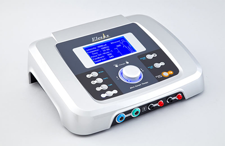 THE MADE IN JAPAN "ELESAS" IS A PORTABLE MICROCURRENT THERAPY UNIT TO RELIEVE PAIN & RELEASE MUSCLE TENSION.